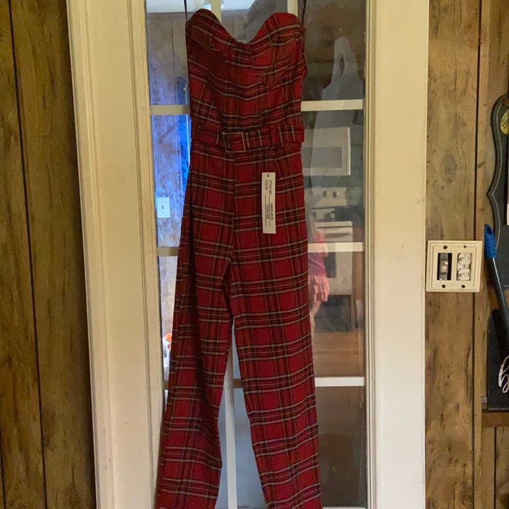 Plaid strapless body suit